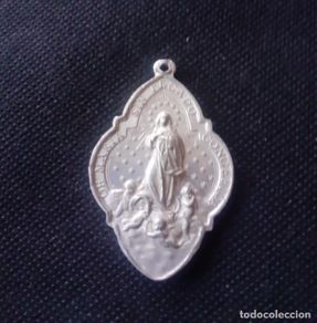 Antigüedades: Antigua medalla de San Jose y la Inmaculada de niquel.